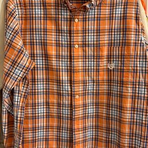 Men Chaps Orange and Blue Plaid Men's Shirt